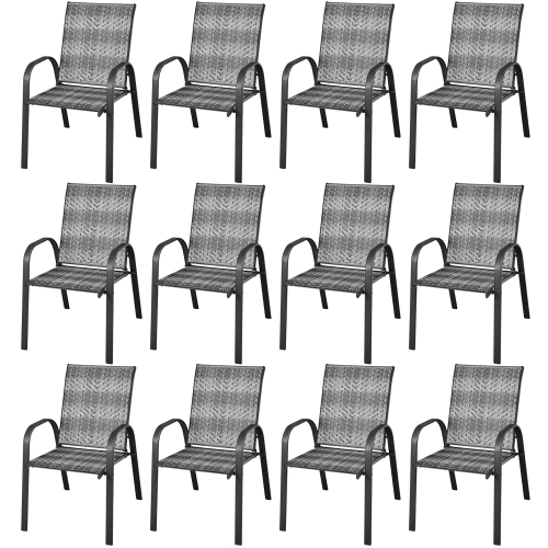 Ensemble de 12 chaises de patio en rotin avec accoudoirs empilables de Costway
