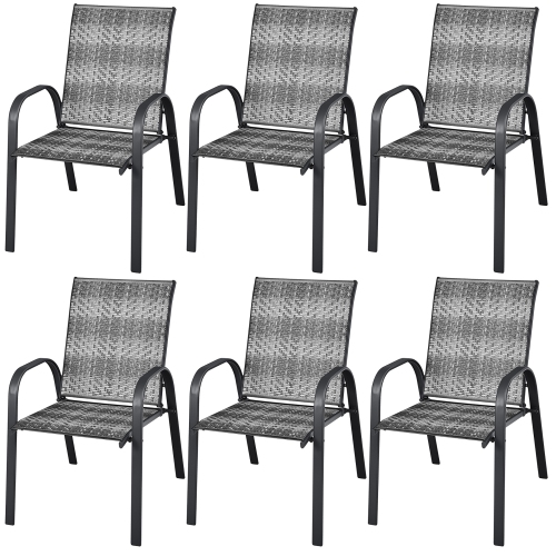 COSTWAY  Set Of 6 Patio Rattan Dining Chairs Stackable Armrest Garden