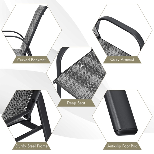 Costway Set of 6 Patio Rattan Dining Chairs Stackable Armrest Garden