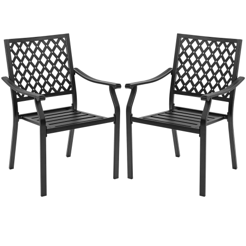 COSTWAY  Set Of 2 Patio Dining Chairs Stackable Metal Slat Armreset Garden Yard