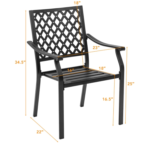 Costway Set of 2 Patio Dining Chairs Stackable Metal Slat Armreset Garden Yard