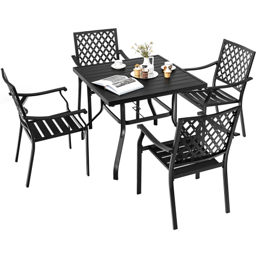 Costway Set of 2 Patio Dining Chairs Stackable Metal Slat Armreset Garden Yard