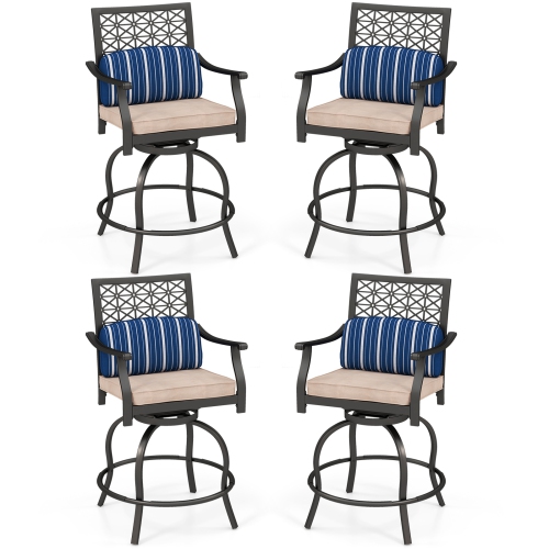 Costway Set of 4 Patio Swivel Bar Stool Chairs Cushioned Pillow Armrest Rocking