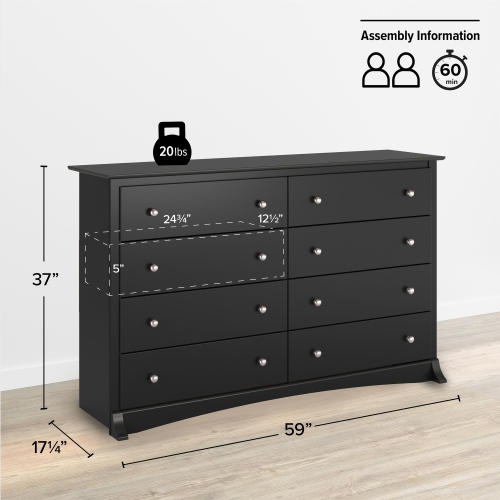 Prepac Sonoma 8-Drawer Transitional Composite Wood Dresser in Black