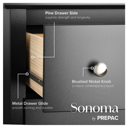 Prepac Sonoma 8-Drawer Transitional Composite Wood Dresser in Black