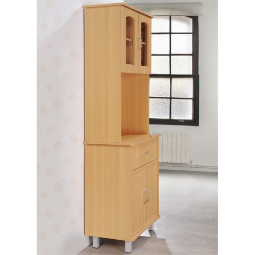 Hodedah Kitchen China with 4-Door 1-Drawer and Microwave Space in Beige Wood