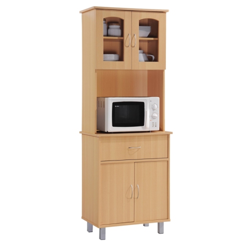 Hodedah Kitchen China with 4-Door 1-Drawer and Microwave Space in Beige Wood
