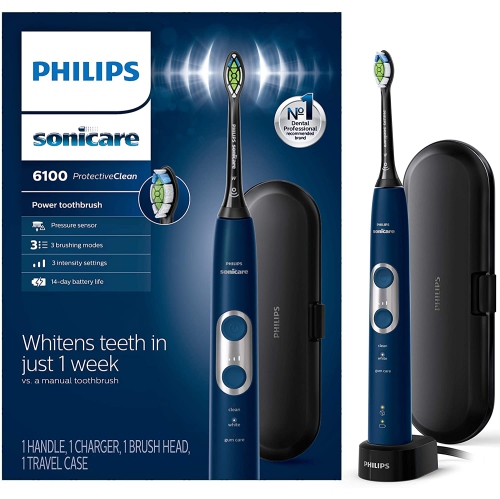 Philips - Sonicare Protective Clean 6100 - Whitening Rechargeable Electric Toothbrush With Pressure Sensor and Intensity - Hx6871/49 - Navy Blue