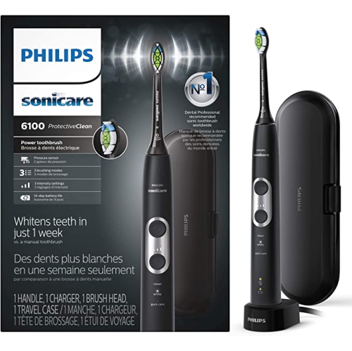 PHILIPS  - Sonicare Protective Clean 6100 - Whitening Rechargeable Electric Toothbrush With Pressure Sensor And Intensity - Hx6827/41 - In Black