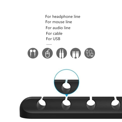 7 Slots 6mm Silicone Adhesive Wire Cable Holder for Power Cords USB Cables Charging Cables Headphone Cables in Office and Home