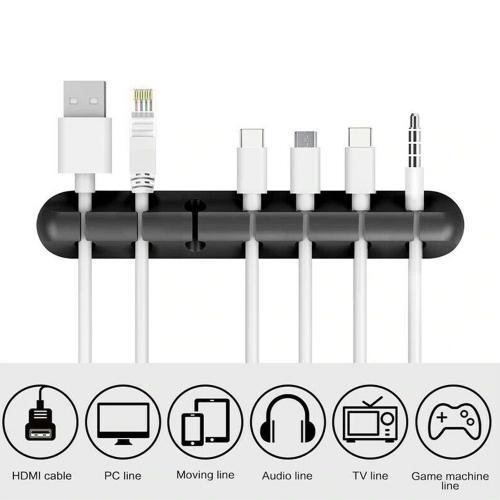 7 Slots 6mm Silicone Adhesive Wire Cable Holder for Power Cords USB Cables Charging Cables Headphone Cables in Office and Home