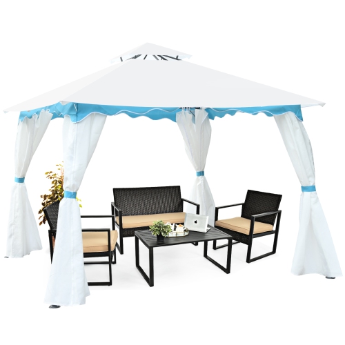 Topbuy 2 Tier 10'x10' Patio Steel Gazebo Outdoor Canopy Tent Steel Frame Shelter Awning W/Side Walls for Patio Yard Garden