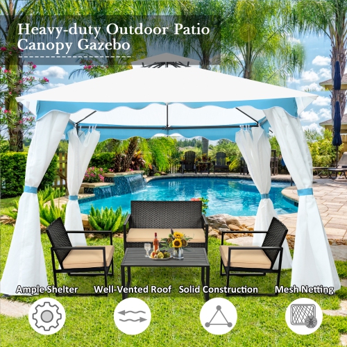 Topbuy 2 Tier 10'x10' Patio Steel Gazebo Outdoor Canopy Tent Steel Frame Shelter Awning W/Side Walls for Patio Yard Garden