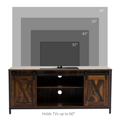 HOMCOM Industrial TV Stand for TVs up to 60", TV Console with Storage and 2 Sliding Barn Doors, Freestanding Entertainment Unit for Living Room,