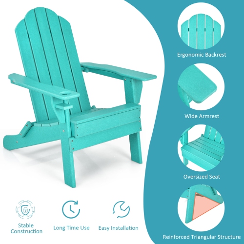 Patiojoy 2PCS Folding Adirondack Chair Outdoor Adirondack Chair Weather Resistant Lounger Fire Pit Chair for Backyard Porch Poolside