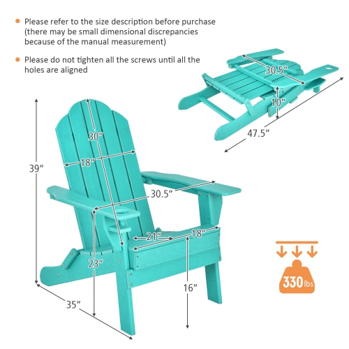 Patiojoy 2PCS Folding Adirondack Chair Outdoor Adirondack Chair Weather Resistant Lounger Fire Pit Chair for Backyard Porch Poolside