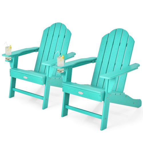 TOPBUY  Patiojoy 2PCs Adirondack Chair Outdoor Fire Pit Chair w Cup Holde Weather Resistant Lounger Chair for Backyard Garden Patio And Deck