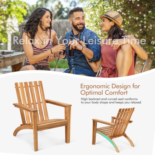 Patiojoy Wooden Adirondack Chair W/Ergonomic Design Outdoor Lounge Armchair Acacia Wood chair for Yard&Patio Black/Gray/White