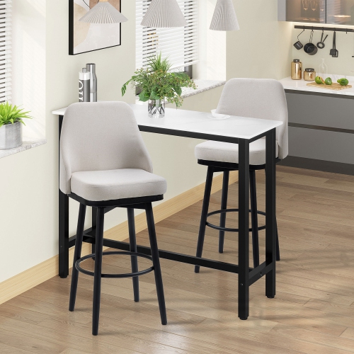 HOMCOM Bar Height Bar Stools Set of 2, 360° Swivel Barstools, Upholstered Extra Tall Bar Chair with 30" Seat Height and Steel Legs, Cream White