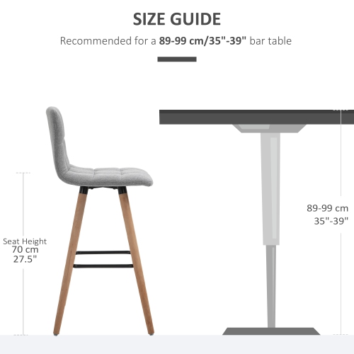 HOMCOM – Ensemble de 2 tabourets de bar modernes, îlot de cuisine rembourré de 38 po avec pattes en bois massif, dossier et repose-pieds en acier