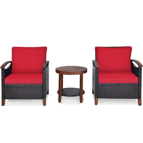 SLICKBLUE  3 PCs Solid Wood Frame Patio Rattan Furniture Set-Red