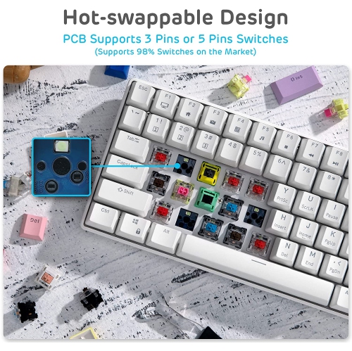 RK ROYAL KLUDGE RK96 90% Triple Mode BT5.0/2.4G/USB-C Hot Swappable Mechanical Keyboard with Magnetic Hand Rest, 96 Keys Wireless Bluetooth Gaming
