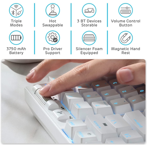 RK ROYAL KLUDGE RK96 90% Triple Mode BT5.0/2.4G/USB-C Hot Swappable Mechanical Keyboard with Magnetic Hand Rest, 96 Keys Wireless Bluetooth Gaming