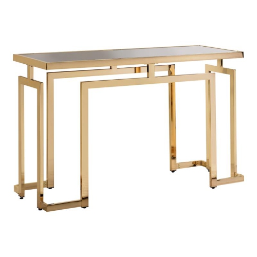 BOWERY HILL  Contemporary Glass Top Console Table In In Gold