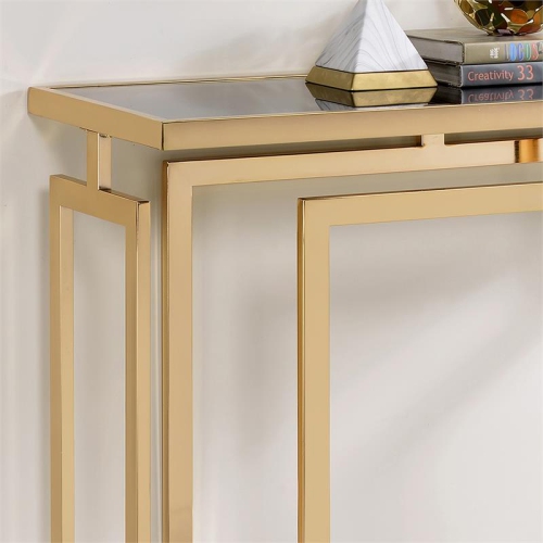 Furniture of America Mahone Contemporary Glass Top Console Table in Gold