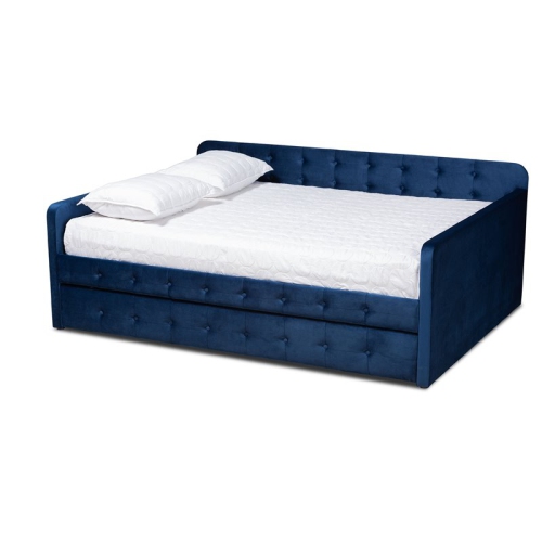 BAXTON STUDIO  Jona Velvet Upholstered Full Size Daybed With Trundle In Navy Blue