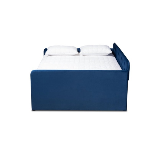 Baxton Studio Jona Navy Blue Velvet Upholstered Full Size Daybed with Trundle