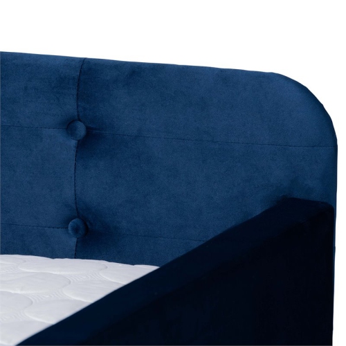Baxton Studio Jona Navy Blue Velvet Upholstered Full Size Daybed with Trundle