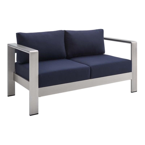 MODWAY  Shore Sunbrella Fabric Aluminum Outdoor Patio Loveseat In Navy In Silver