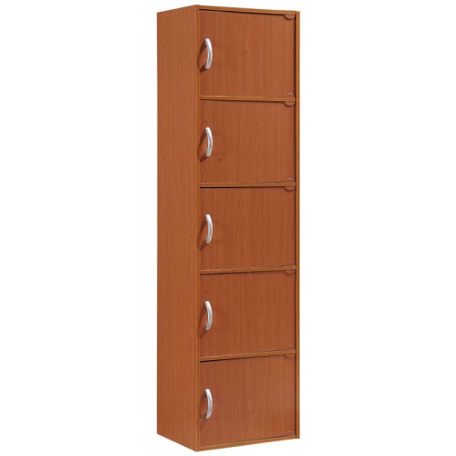 HODEDAH  5 Shelf 5 Door Multi-Purpose Wooden Bookcase In Cherry Finish