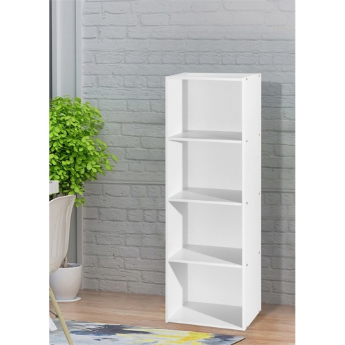 Hodedah Four Shelf Multi-Purpose Wooden Bookcase in White Finish