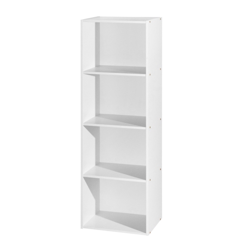 Hodedah Four Shelf Multi-Purpose Wooden Bookcase in White Finish