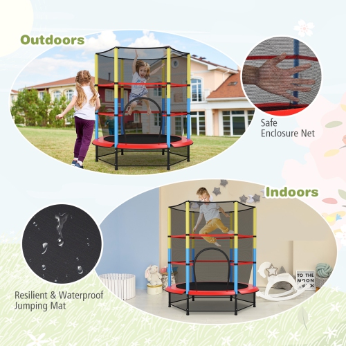 Topbuy 55" Mini Kids Jumping Exercise ASTM Certified Approved Recreational Trampolines with Enclosure Net for Kids Toy Birthday Gift