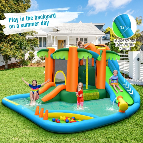 Topbuy 7-in-1 Inflatable Bounce House Jumping Castle Kids Slide Park Ball Pit for Outdoor&Indoor Without Air Blower