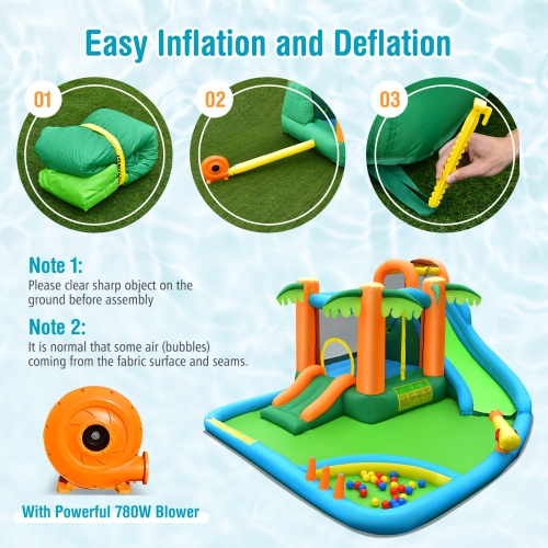 Topbuy 7-in-1 Inflatable Bounce House Jumping Castle Kids Slide Park Ball Pit for Outdoor&Indoor Without Air Blower
