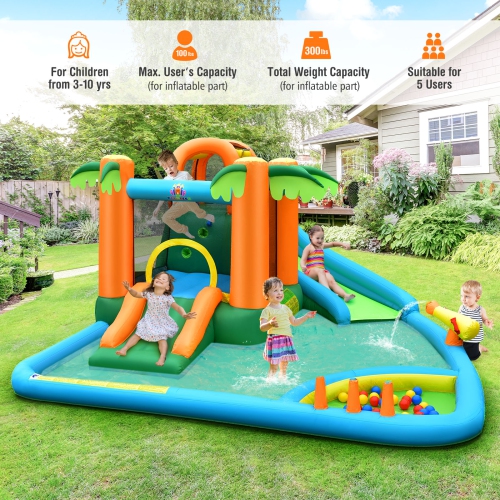 Topbuy 7-in-1 Inflatable Bounce House Jumping Castle Kids Slide Park Ball Pit for Outdoor&Indoor Without Air Blower