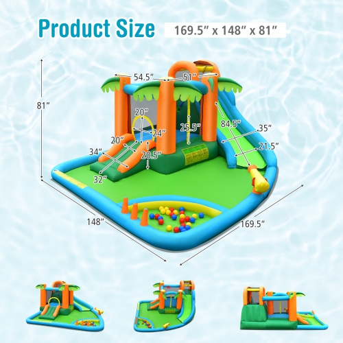 Topbuy 7-in-1 Inflatable Bounce House Jumping Castle Kids Slide Park Ball Pit for Outdoor&Indoor Without Air Blower