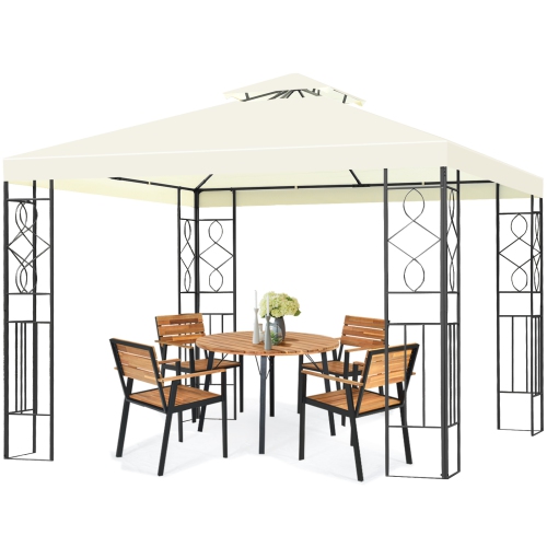 Topbuy 2-Tiers 10'x10' Outdoor Canopy Gazebo Art Steel Frame Party Patio Large Canopy Gazebo W/Netting
