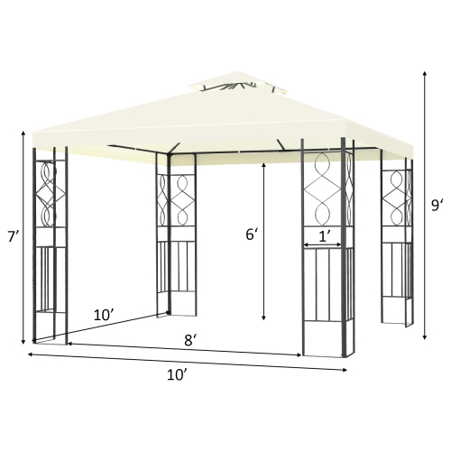 Topbuy 2-Tiers 10'x10' Outdoor Canopy Gazebo Art Steel Frame Party Patio Large Canopy Gazebo W/Netting