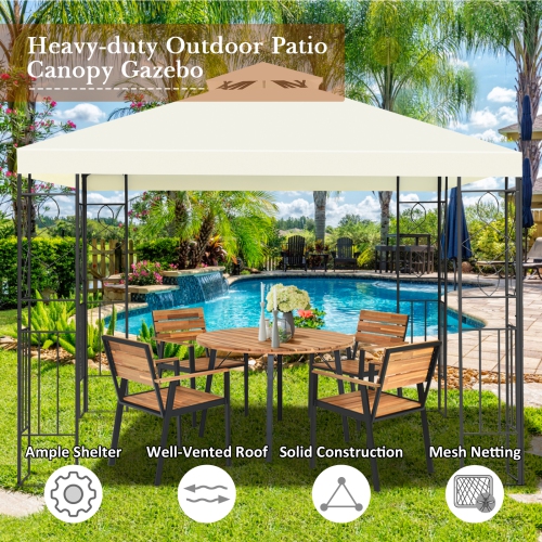 Topbuy 2-Tiers 10'x10' Outdoor Canopy Gazebo Art Steel Frame Party Patio Large Canopy Gazebo W/Netting