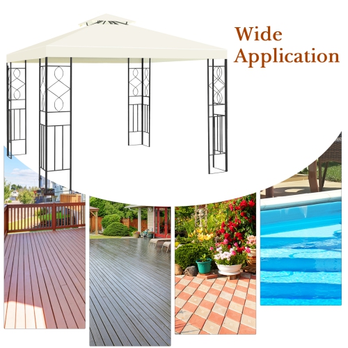 Topbuy 2-Tiers 10'x10' Outdoor Canopy Gazebo Art Steel Frame Party Patio Large Canopy Gazebo W/Netting