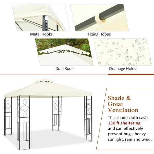 Topbuy 2-Tiers 10'x10' Outdoor Canopy Gazebo Art Steel Frame Party Patio Large Canopy Gazebo W/Netting
