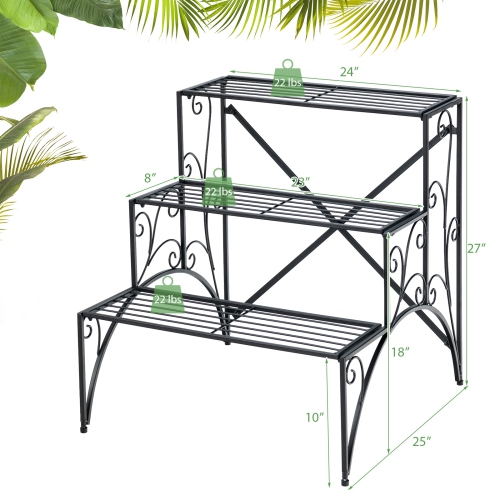 Topbuy 3 Tier Storage Shelf Metal Ladder Plant Stand Flower Pot Display Shelf Rack Natural for Indoor&Outdoor