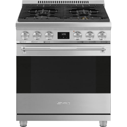 Smeg 30" 4.6 Cu. Ft. True Convection Freestanding Dual Fuel Range - Stainless Steel