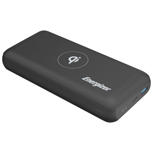 Chargeur portable USB-A/USB-C de 20 000 mA h d'Energizer avec chargeur Qi sans fil - Noir