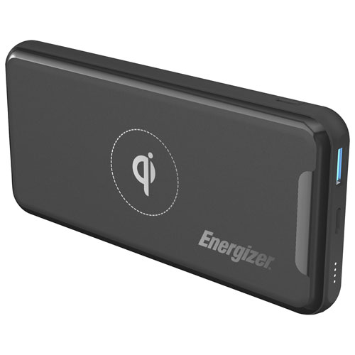 Chargeur portable USB-A/USB-C de 10 000 mA h d'Energizer avec chargeur Qi sans fil - Noir